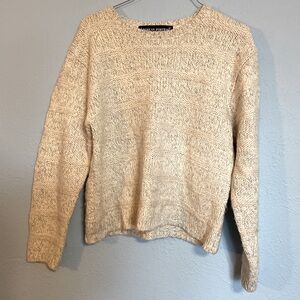 Vintage American Portrait Womens Size M Wool Blend Striped Knit Beige Sweater